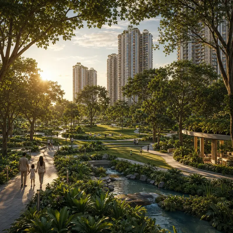 Sumadhura Kannamangala central green spine and themed forest zones Sumadhura Kannamangala central green spine and themed forest zones