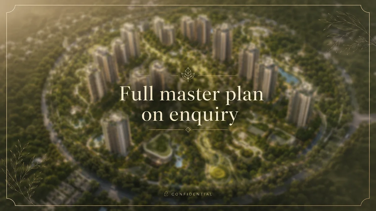 Sumadhura Kannamangala master plan showing the phased 75-acre township and central green spine Sumadhura Kannamangala master plan showing the phased 75-acre township and central green spine